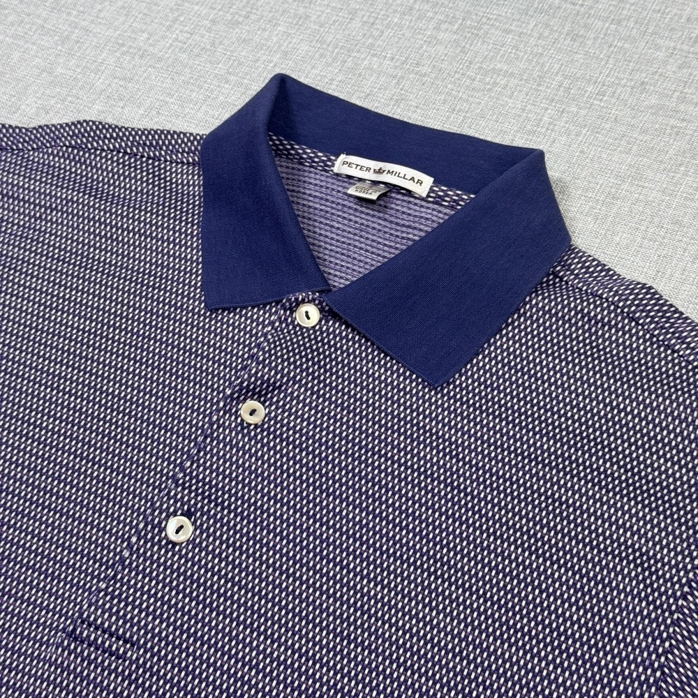 Peter Millar Golf Polo Shirt Mens Large Purple Geometric Short Sleeve Cotton